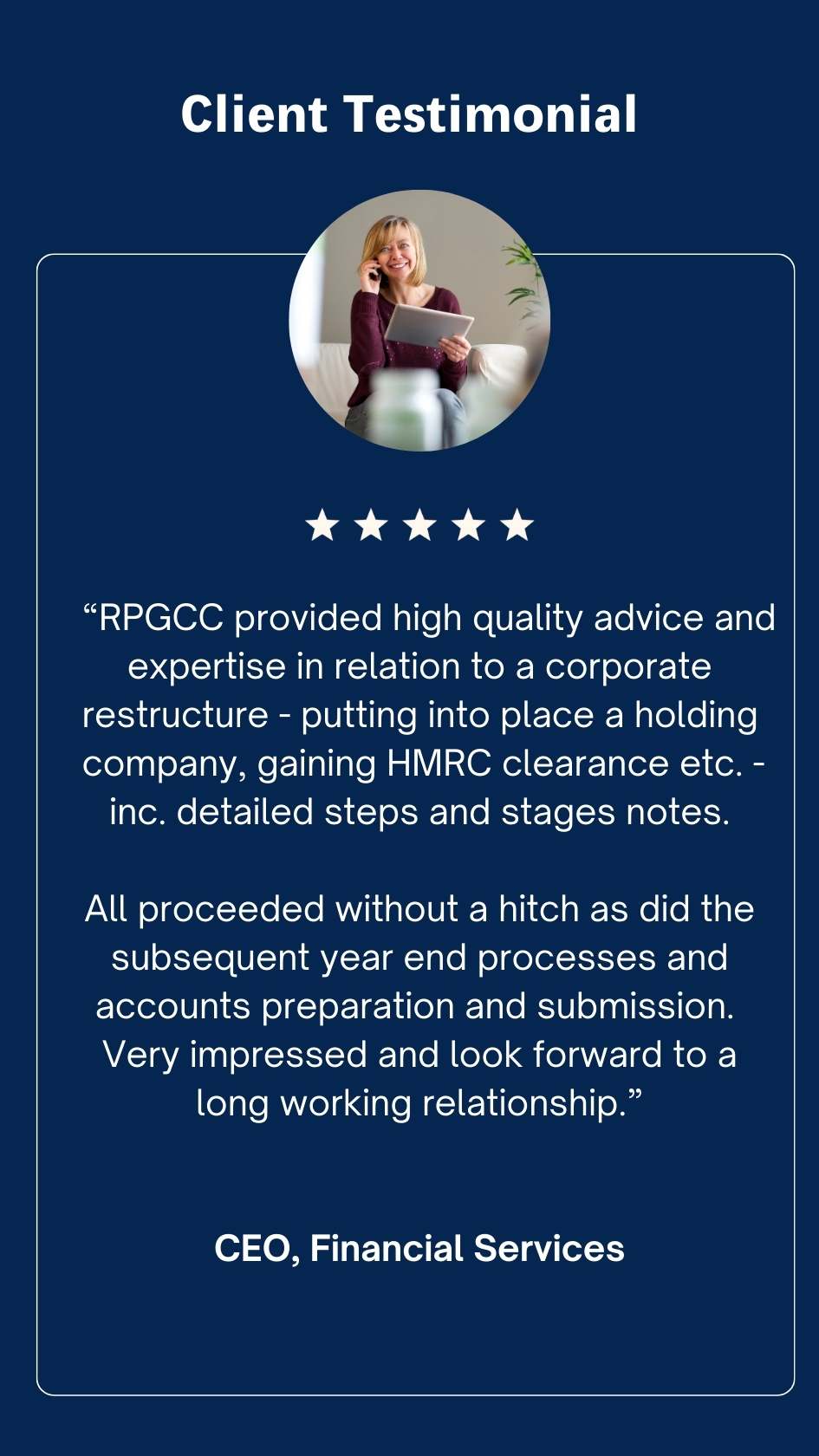 Client testimonial RPGCC London accountants